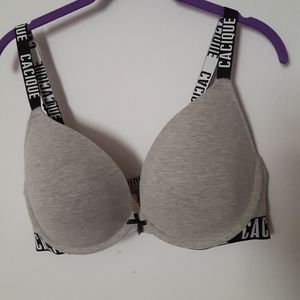 Cacique Gray 44B Cotton Boost Plunge Bra with Cacique Sports Bands & Straps